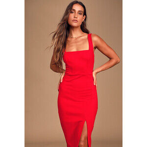 Lulus Baby, You're The One Red Sleeveless Bodycon Midi Dress - Size S NWT!